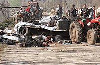 The remains of the convoy bombed by NATO as a 'mistake.'