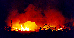 The toxic fire at the Pancevo petro-chemical plant near Belgrade.
