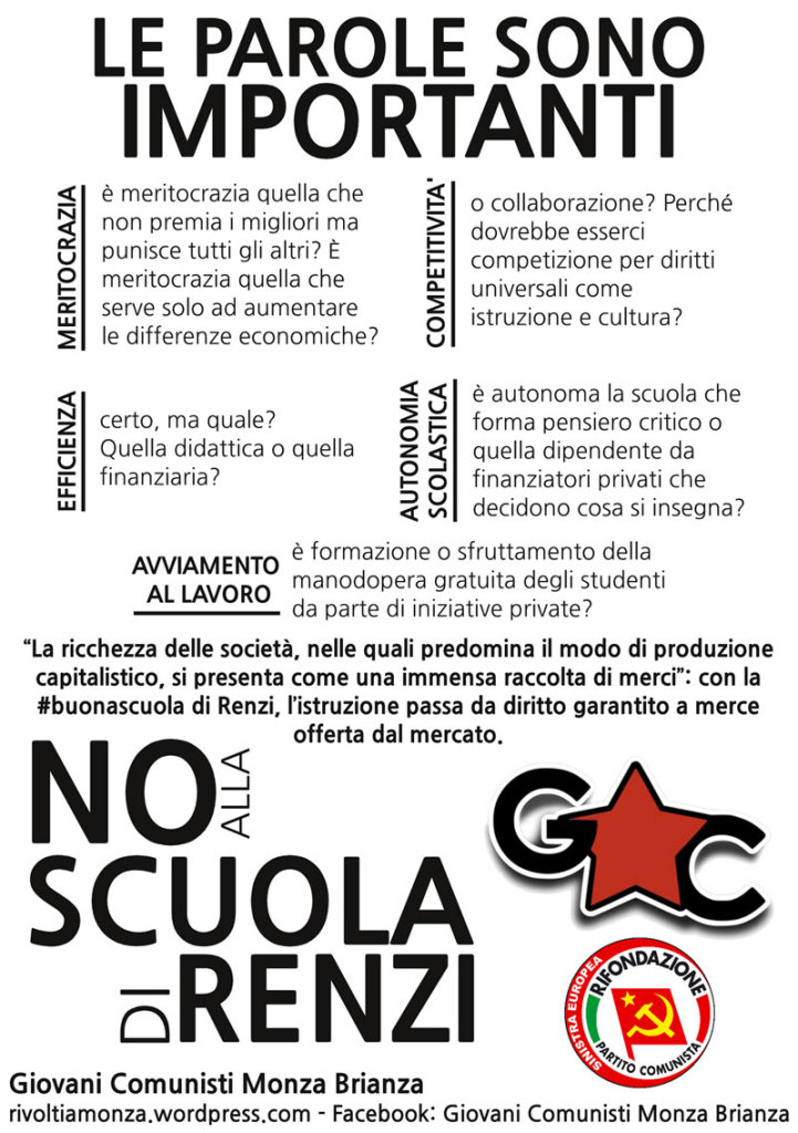 Le parole sono importanti. No alla scuola di Renzi.