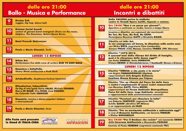 Festa di Liberazione a Brugherio. Programma